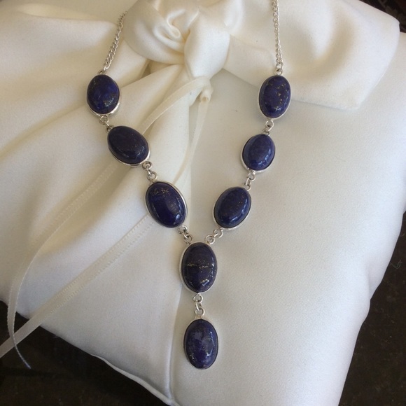 Sterling Silver Lapis Lazuli Necklace & Earrings Set 20” - Picture 3 of 14